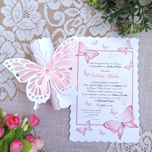 Invitații botez fluturasi albi papirus fetite - Artynos.ro