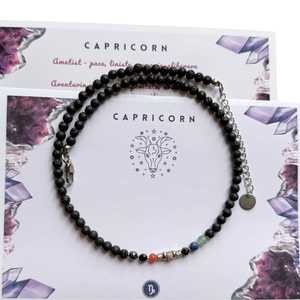 Colier la baza gatului cu 7 cristale si lava vulcanica pentru zodia Capricorn - Artynos.ro