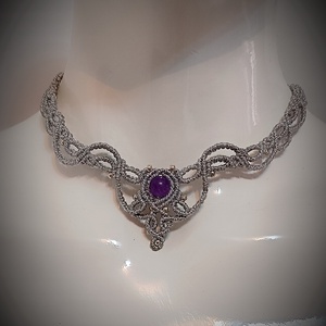 Colier Argintiu Glitter Micro Macrame cu Ametist  - Artynos.ro