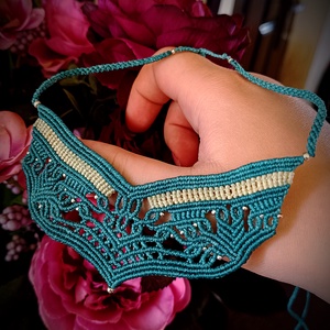 Colier tribal verde macrame cu biluțe Myiuki  - Artynos.ro
