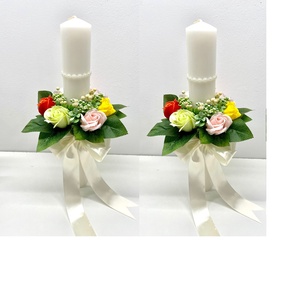 Set 2 lumanari, nunta, trandafiri de sapun, cod SL6, Accesorii nuntă, Materiale decor pentru nuntă, Lumânări de nuntă și suport lumânări, Aranjament de flori, Descopera frumusetea autentica a traditiilor cu lumanarile noastre de cununie decorate cu flori nat..., ARTYNOS