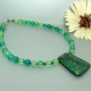 Colier agate Dragon Veins si pandantiv din Crisocola. Transport gratuit - Artynos.ro