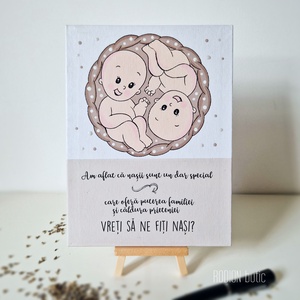 Placuta pentru cerut nasii GEMENI cadou haios cu mesaj pictat manual - Artynos.ro