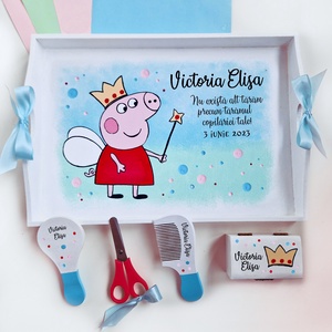 Set prima aniversare Peppa tava mot personalizata pictata manual - Artynos.ro