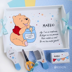 Set prima aniversare Winnie the Pooh tava mot personalizata pictata manual - Artynos.ro