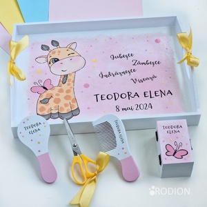Set prima aniversare fetita jungle girafa tava mot personalizata pictata manual - Artynos.ro