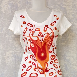  Tricou alb cu pictură abstractă, unicat, Imbracaminte si moda, Haine dama, Tricou si top de dama, Pictura, ARTYNOS