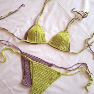 Costum de baie din bumbac elastic, Îmbrăcăminte și modă, Haine damă, Top de damă, bralette, Croșetat, Costum de baie format din top si bikini crosetat manual din fir subtire de bumbac si microfibra ela..., ARTYNOS